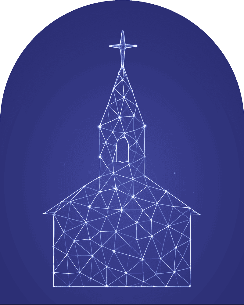 Church drawn as network lines in an indigo arch